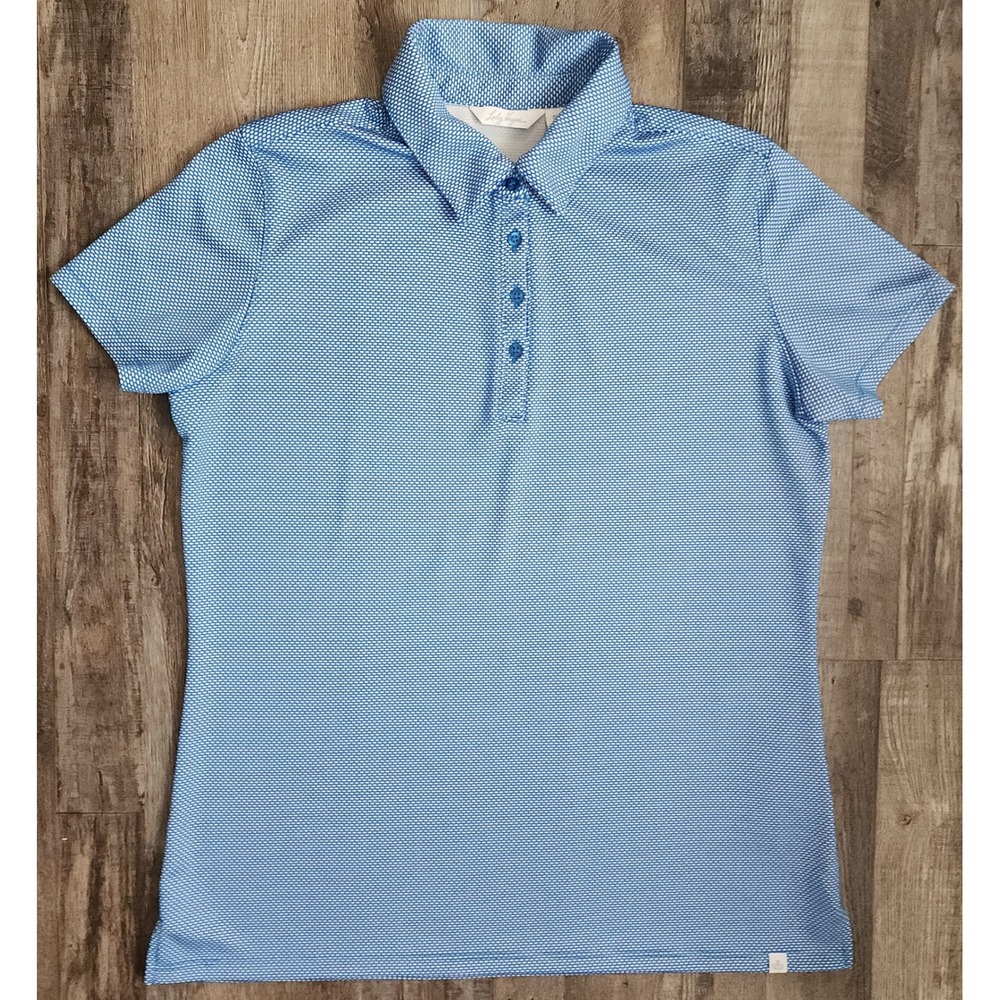 Lady Hagen Polo Shirt Women Medium Blue White Geometric Short Sleeve Golf Top